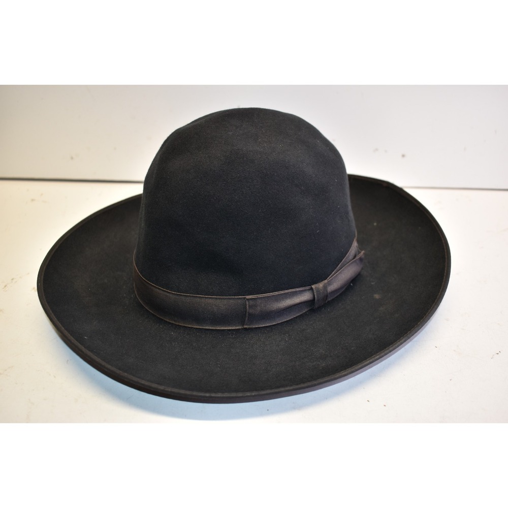 Borsalino Borsa 318B Felt Fedora Hat Black Mens Size 7 Wide Brim Ribbon Band - Picture 2 of 6